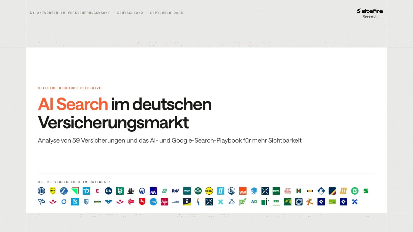 Titelseite der Studie "AI Search im deutschen Versicherungsmarkt" von Sitefire Research