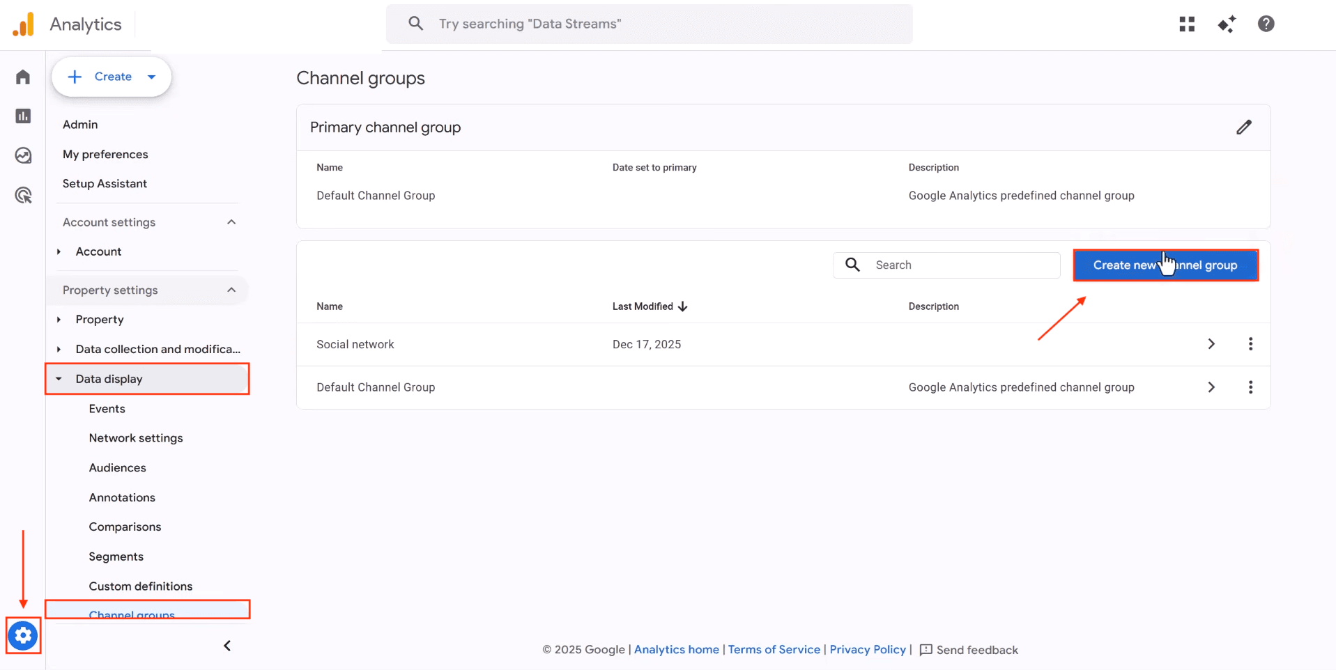Open Channel Groups in GA4 Admin
