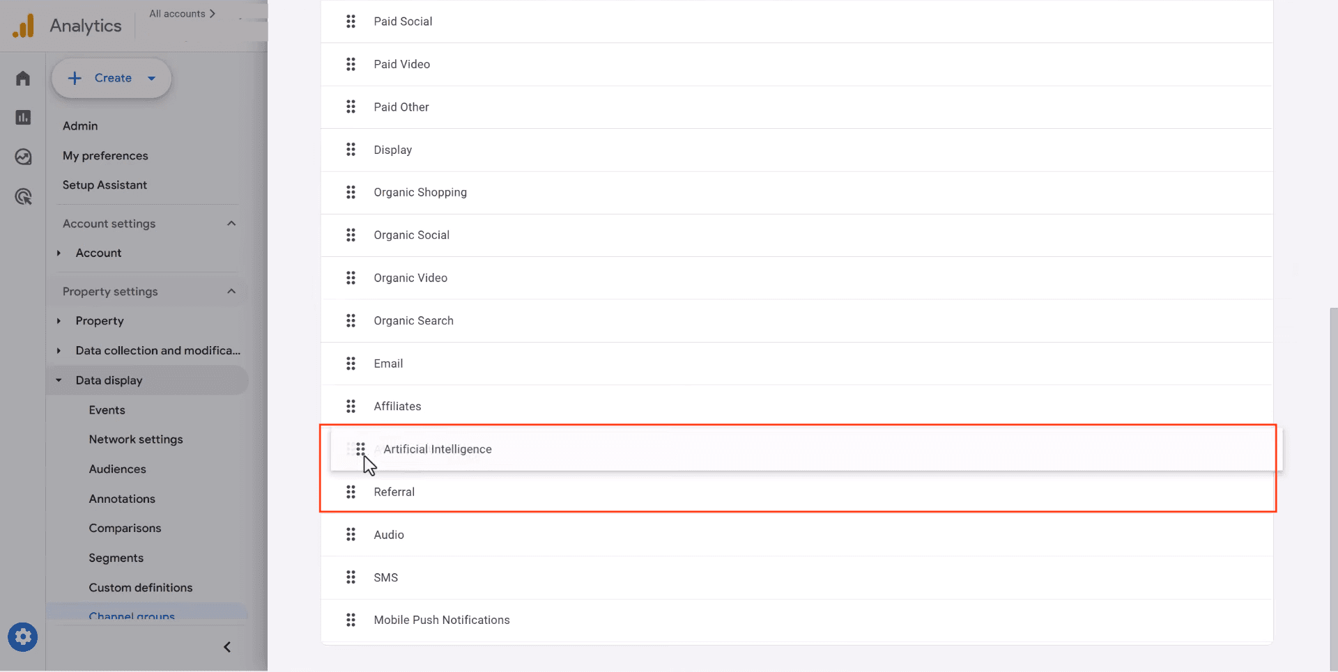 Reorder channels so AI is above Referral