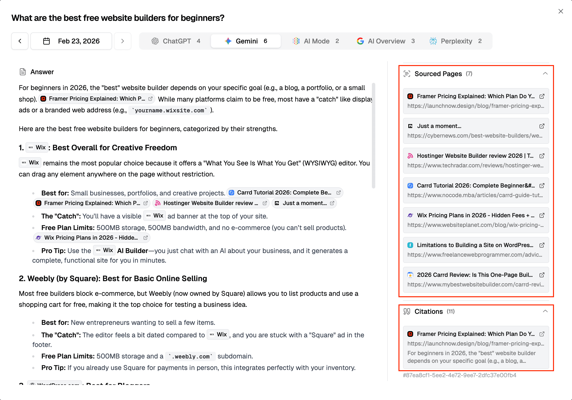 Sourced pages and citations